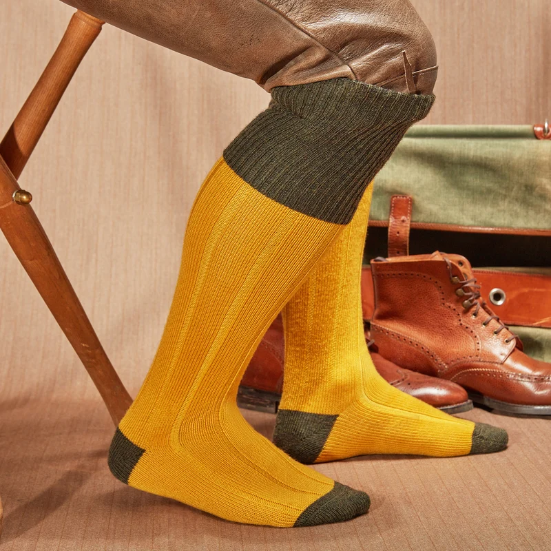 Mi-bas | Jaune & Kaki - Chasse - Laine mérinos