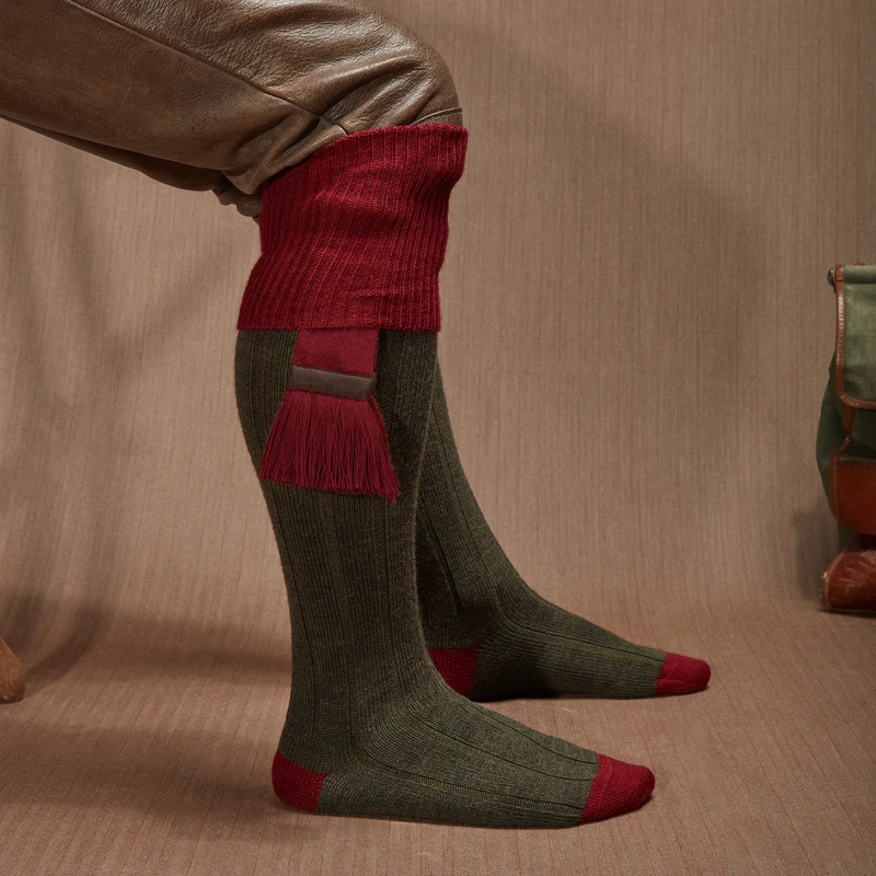 Mi-bas | Kaki & Grenat - Chasse - Laine mérinos