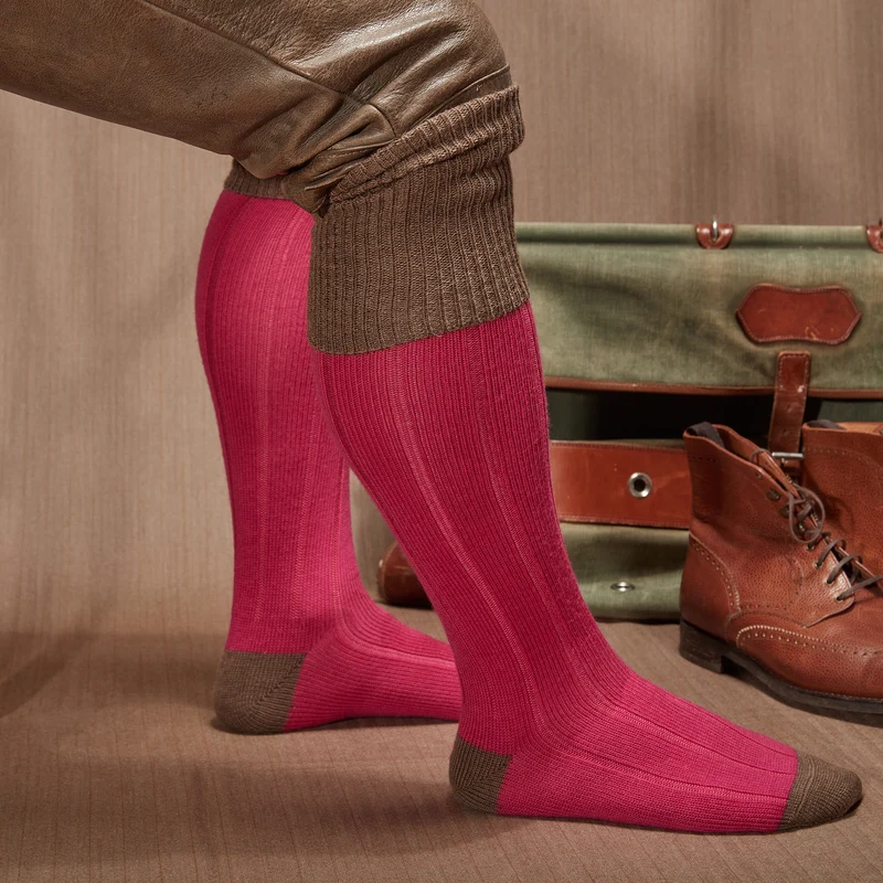 Mi-bas | Fuchsia & Taupe - Chasse - Laine mérinos