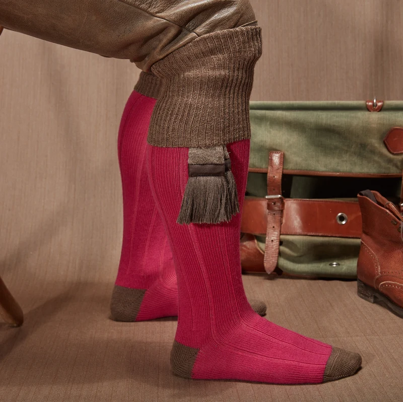 Mi-bas | Fuchsia & Taupe - Chasse - Laine mérinos