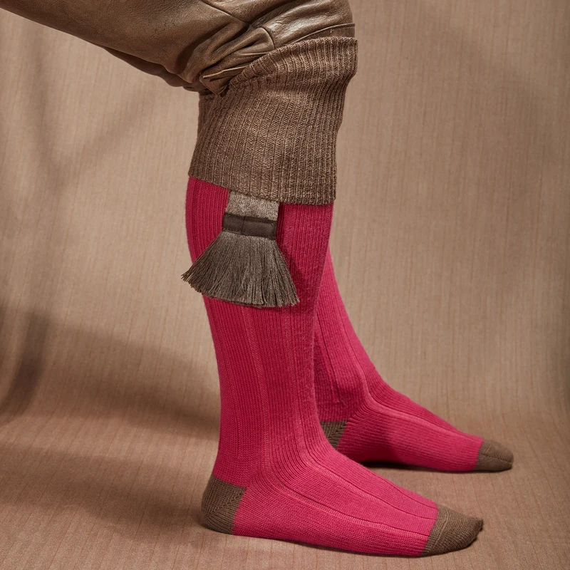 Mi-bas | Fuchsia & Taupe - Chasse - Laine mérinos