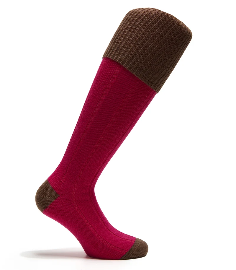 Mi-bas | Fuchsia & Taupe - Chasse - Laine mérinos