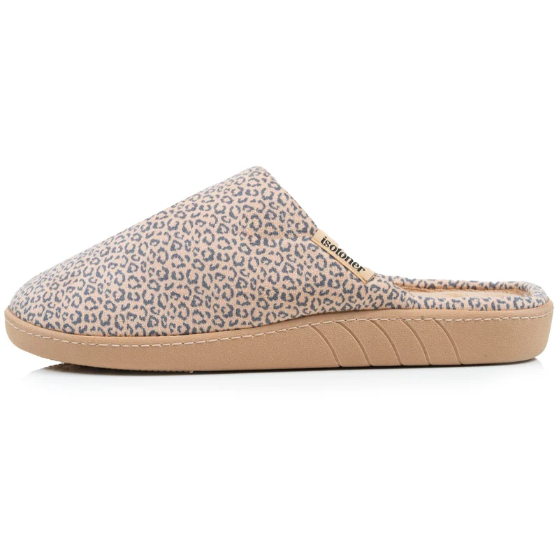 Chaussons mules Femme Léopard beige