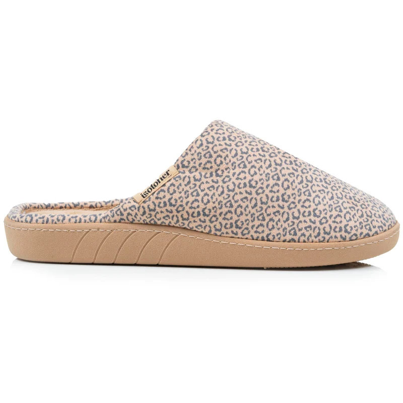 Chaussons mules Femme Léopard beige