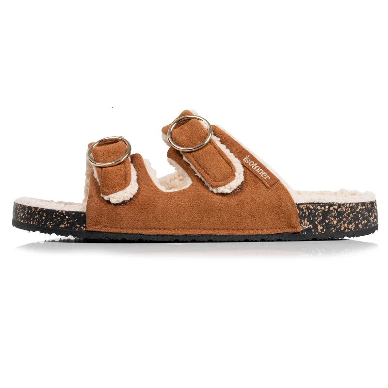 Chaussons sandales Femme Camel Sherpa