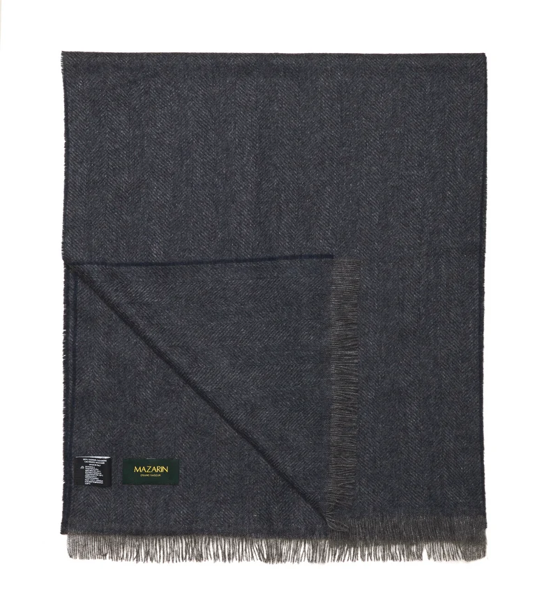 Écharpe 100% Cachemire - Chevrons - Marine & Gris
