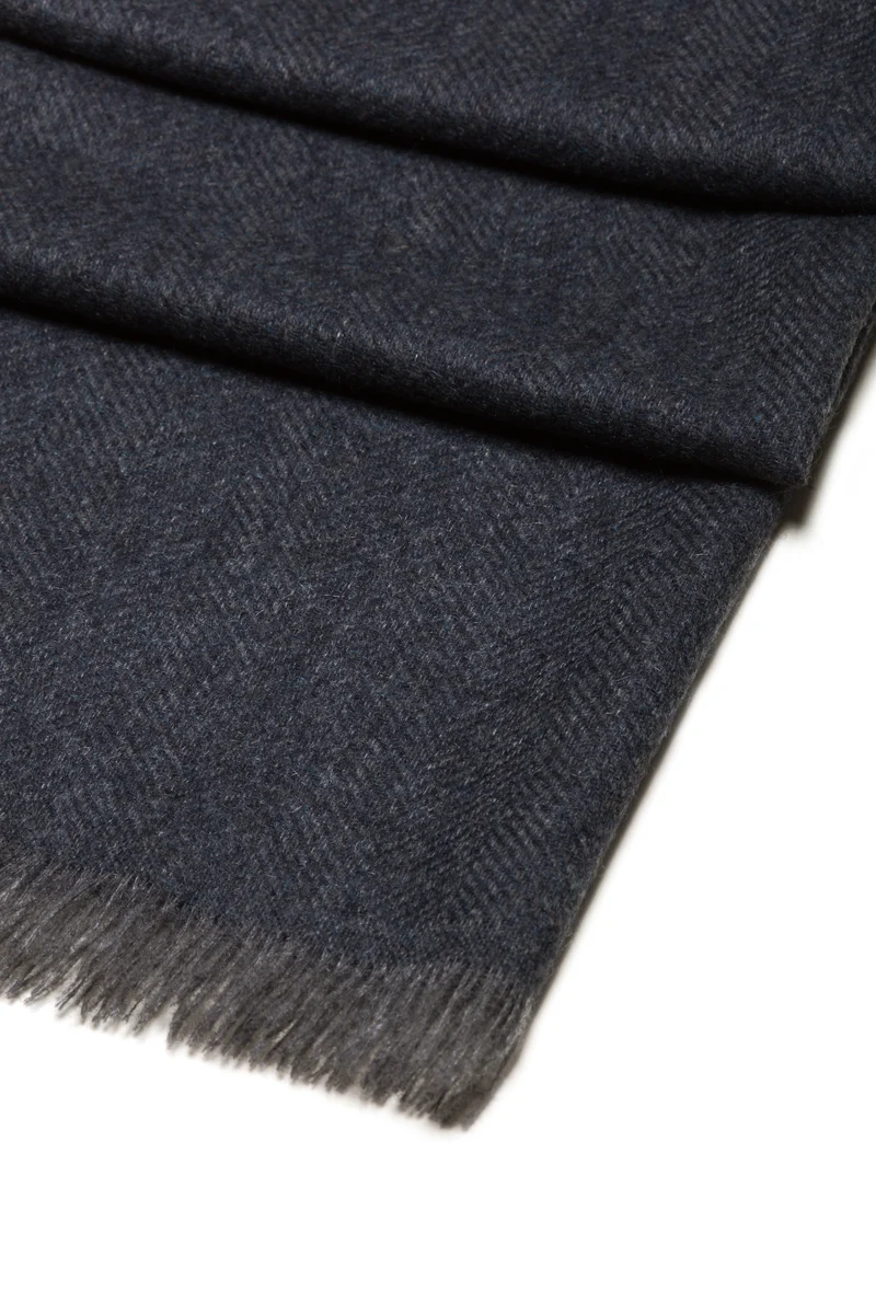 Écharpe 100% Cachemire - Chevrons - Marine & Gris