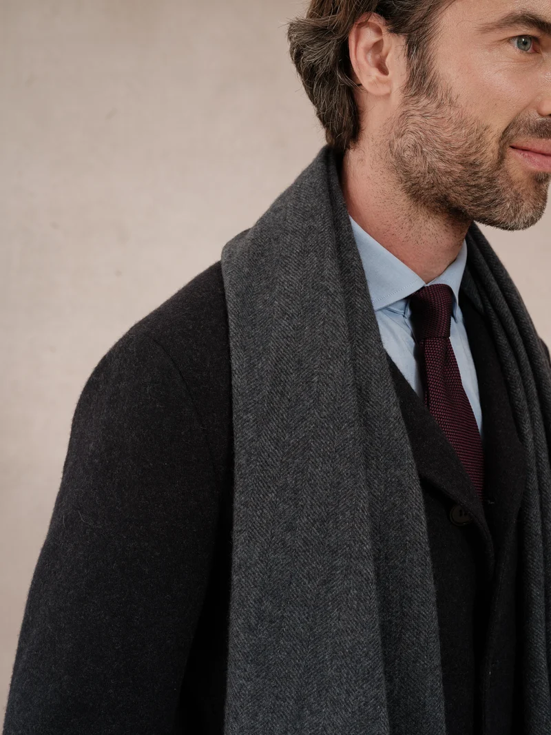 Écharpe 100% Cachemire - Chevrons - Marine & Gris