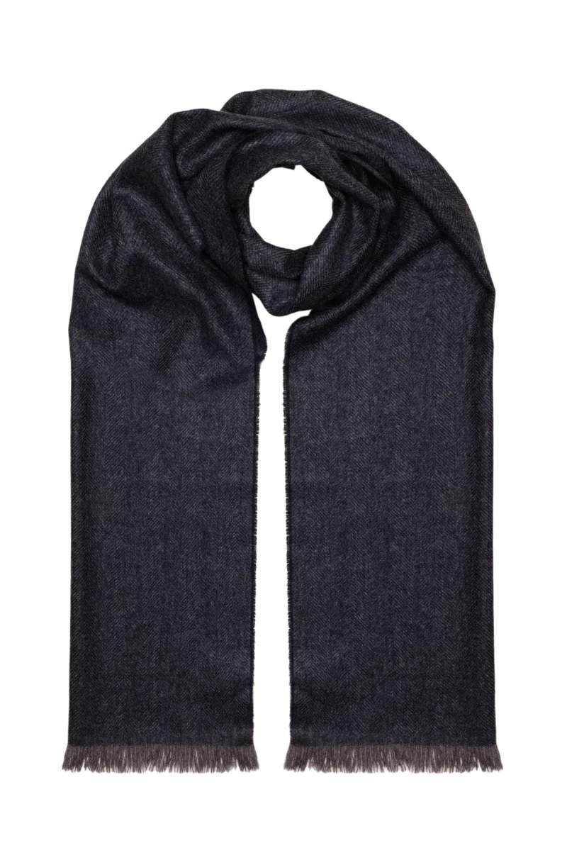 Écharpe 100% Cachemire - Chevrons - Marine & Gris