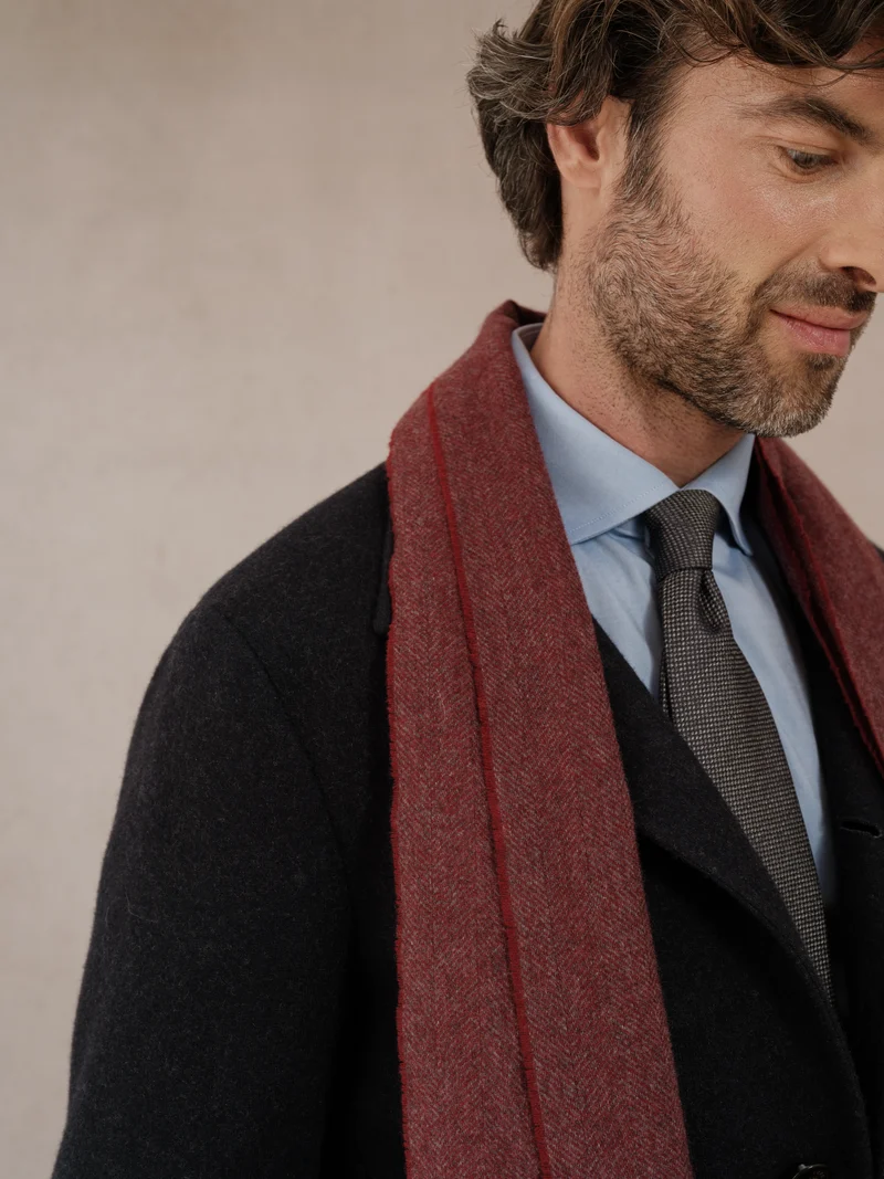 Écharpe 100% Cachemire - Chevrons - Rouge & Gris