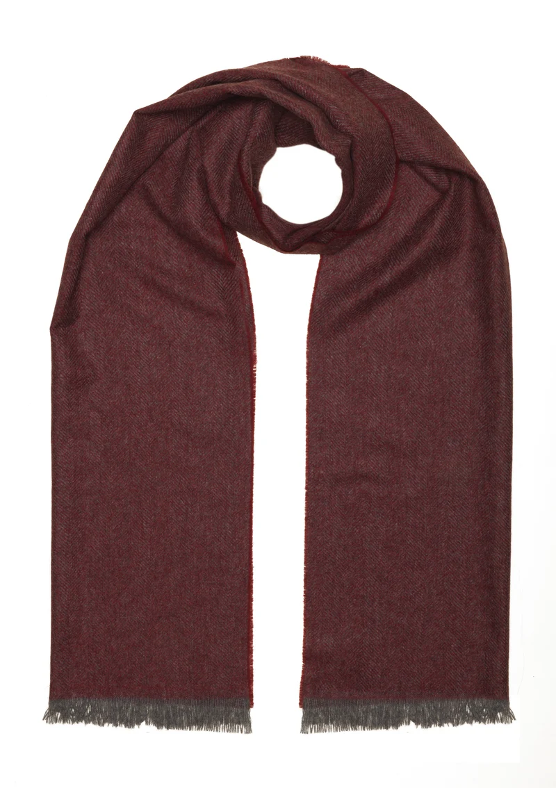 Écharpe 100% Cachemire - Chevrons - Rouge & Gris