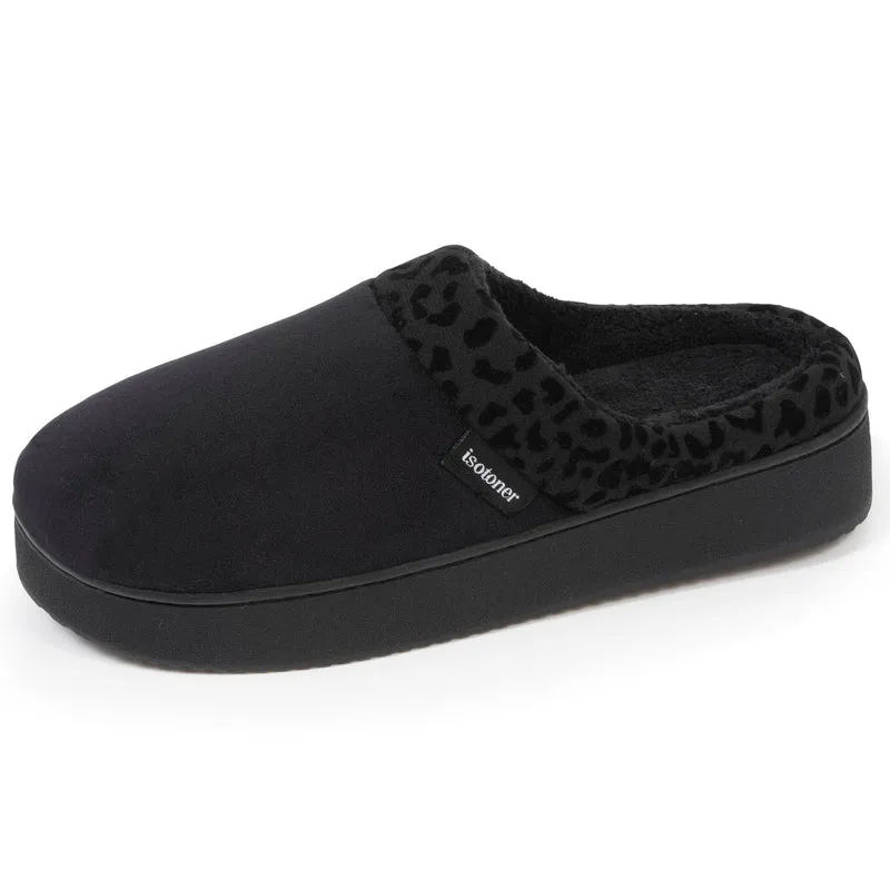 Chaussons mules Femme plateforme Léopard Noir
