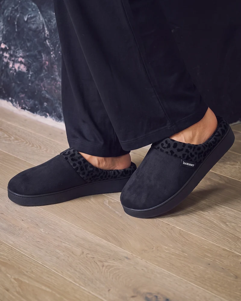 Chaussons mules Femme plateforme Léopard Noir