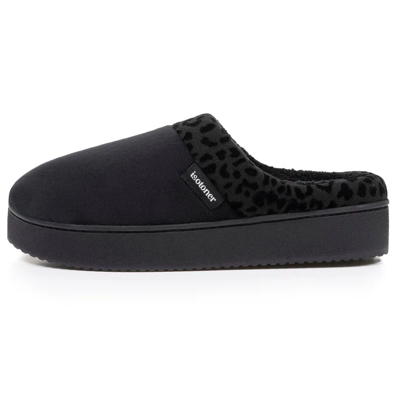 Chaussons mules Femme plateforme Léopard Noir