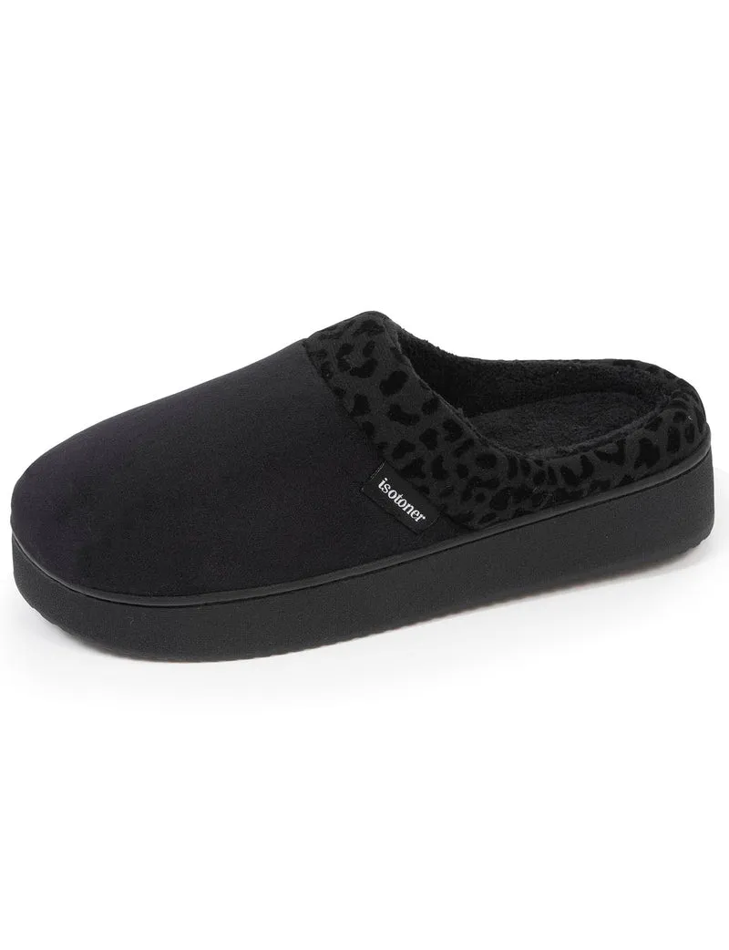 Chaussons mules Femme plateforme Léopard Noir
