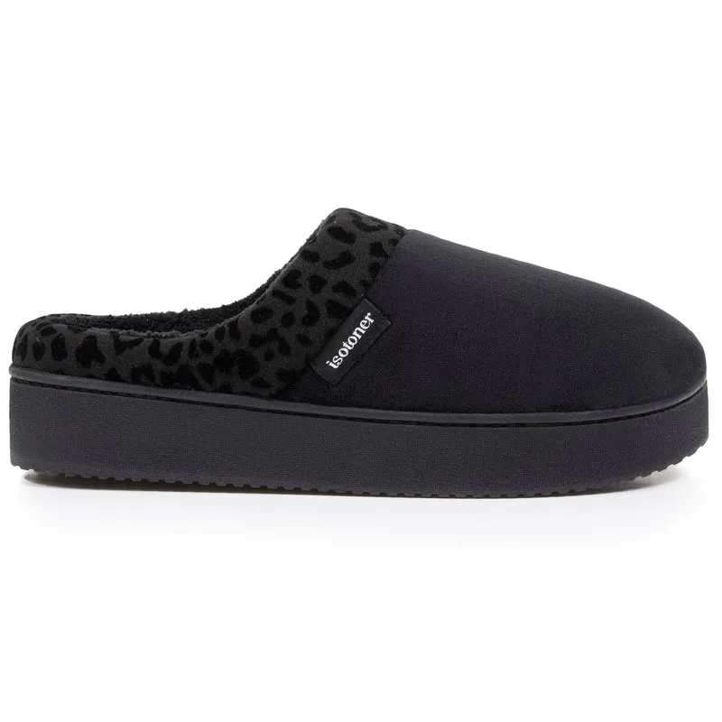 Chaussons mules Femme plateforme Léopard Noir