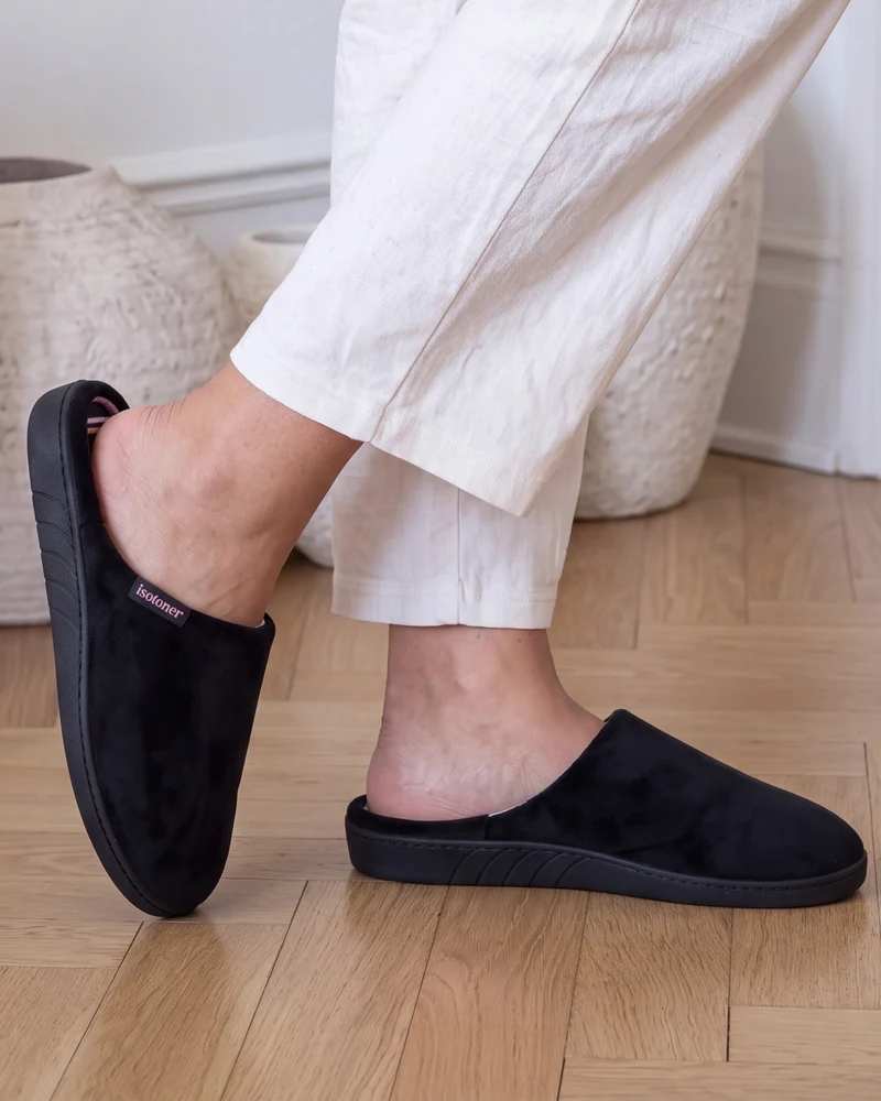 Chaussons mules Femme Noir rayures