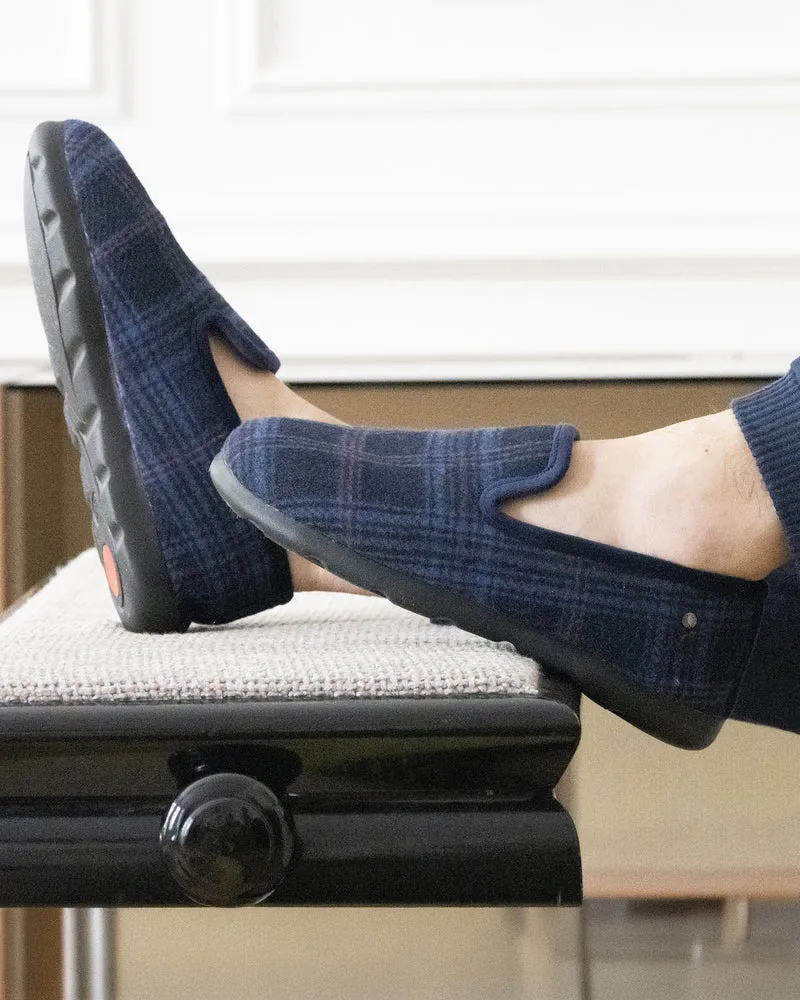 Chaussons charentaises Homme Tartan bleus
