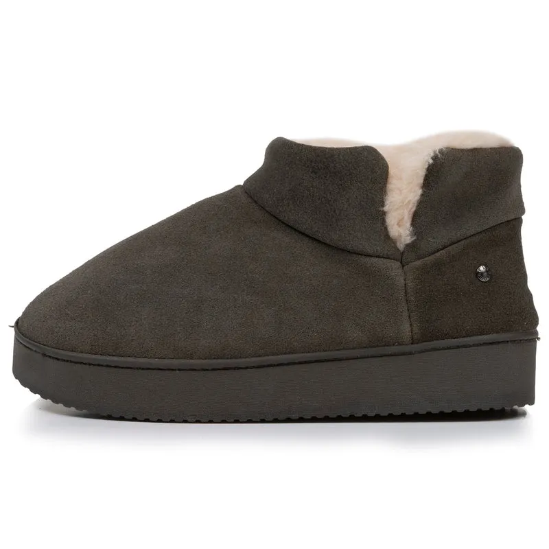 Chaussons botillons cuir Femme Kaki