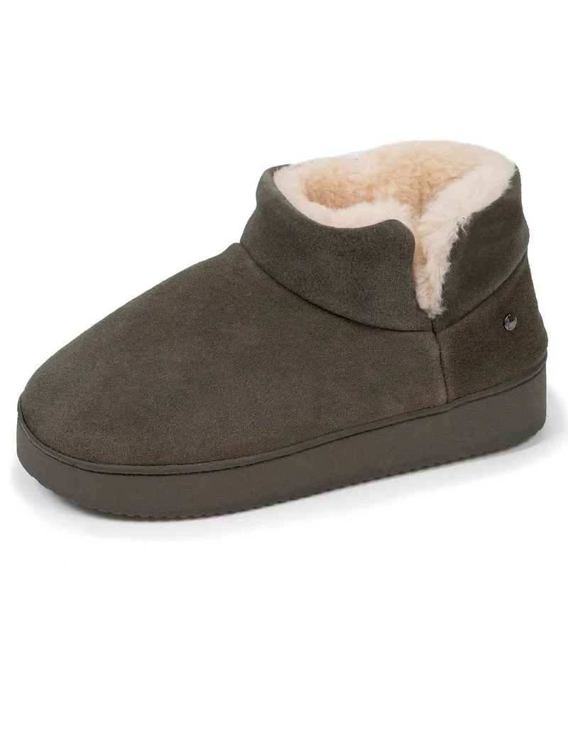 Chaussons botillons cuir Femme Kaki