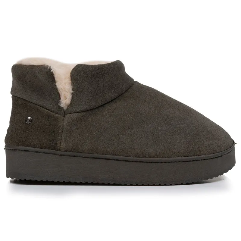 Chaussons botillons cuir Femme Kaki
