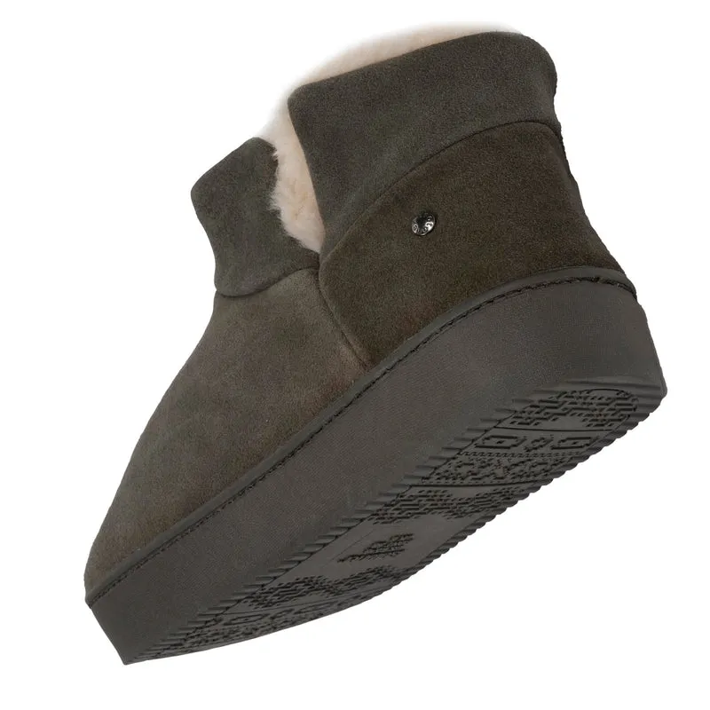 Chaussons botillons cuir Femme Kaki