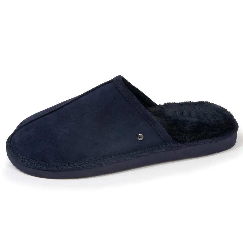 Chaussons mules Homme Cuir Marine fourrées