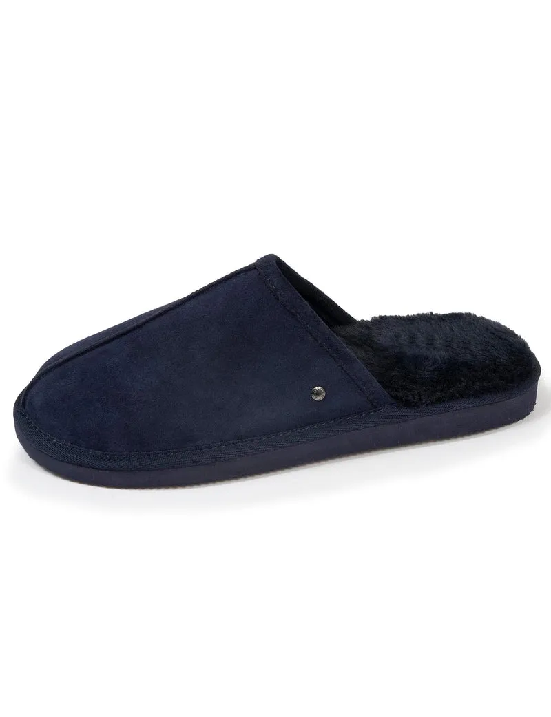 Chaussons mules Homme Cuir Marine fourrées