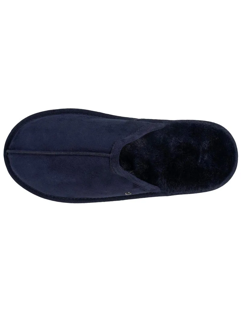 Chaussons mules Homme Cuir Marine fourrées
