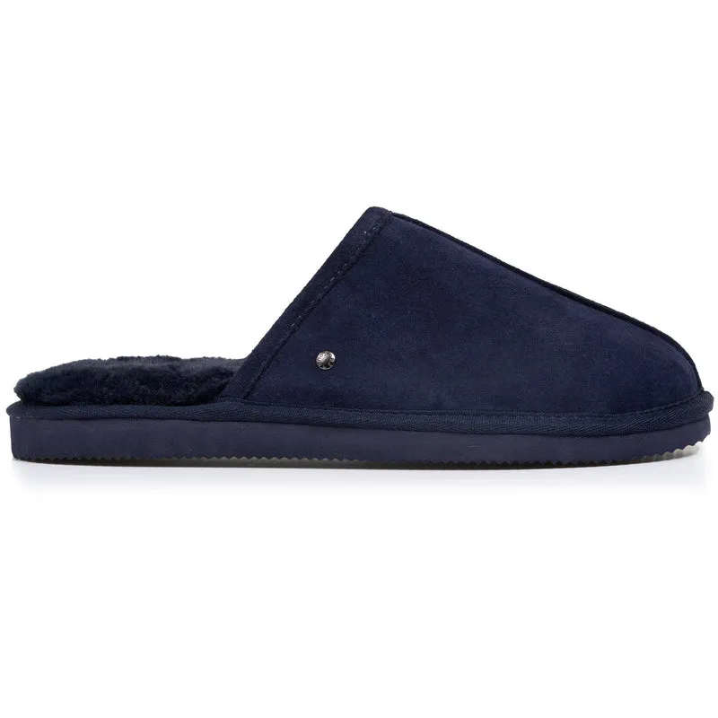 Chaussons mules Homme Cuir Marine fourrées
