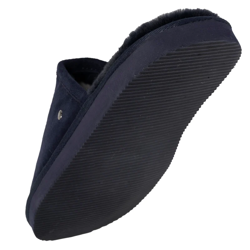 Chaussons mules Homme Cuir Marine fourrées