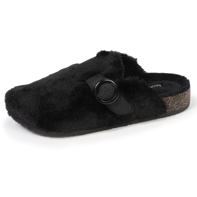 Chaussons sabots Femme Noir imitation fourrure