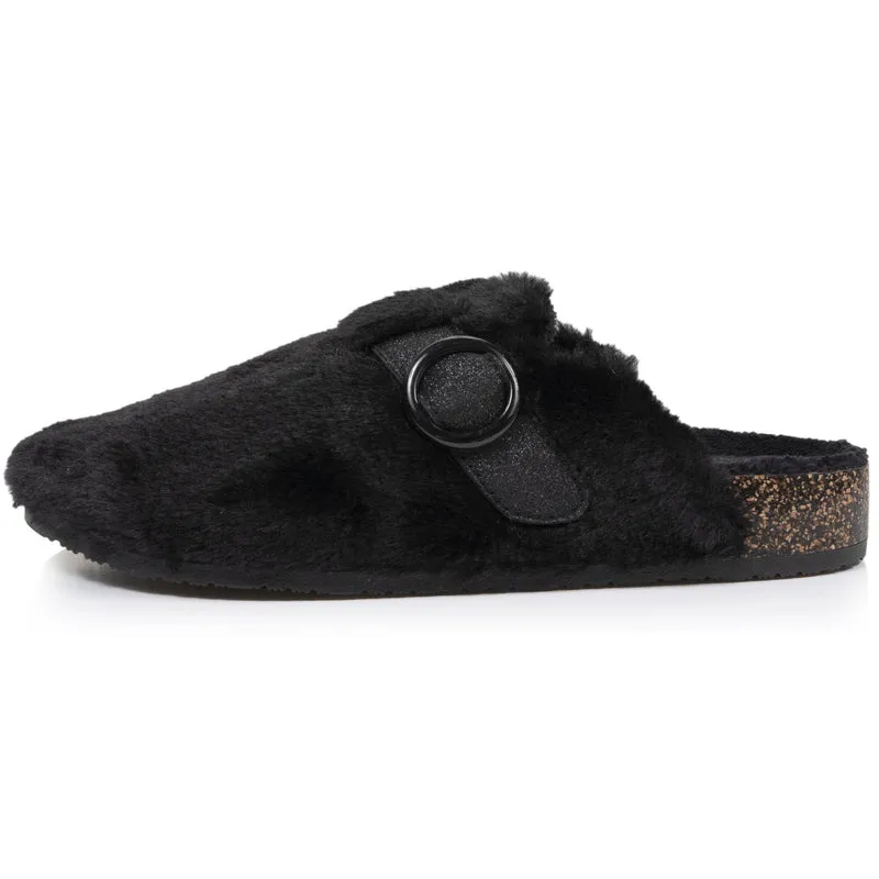 Chaussons sabots Femme Noir imitation fourrure