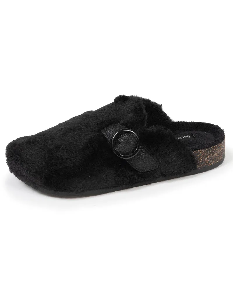 Chaussons sabots Femme Noir imitation fourrure