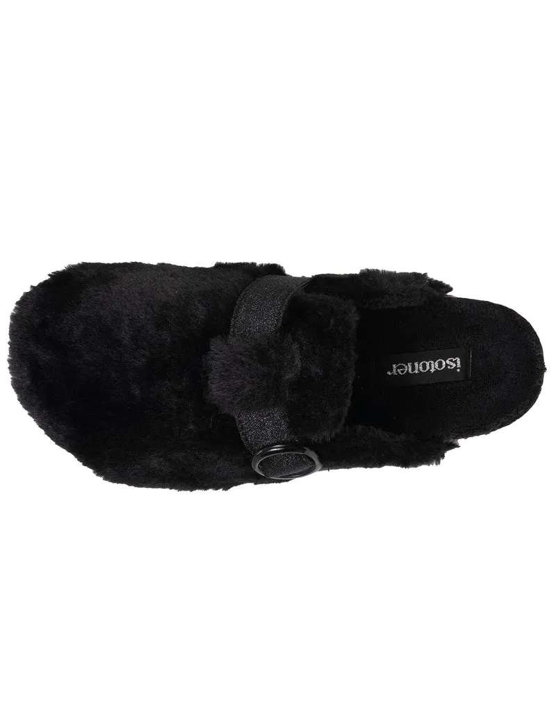 Chaussons sabots Femme Noir imitation fourrure