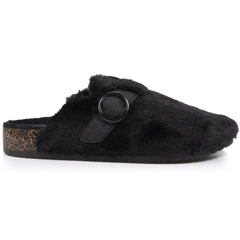 Chaussons sabots Femme Noir imitation fourrure