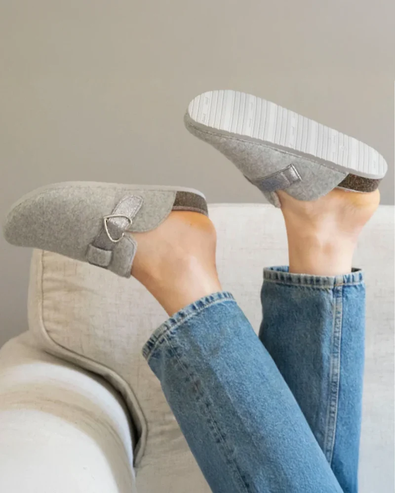 Chaussons sabots Femme Gris chiné paillettes