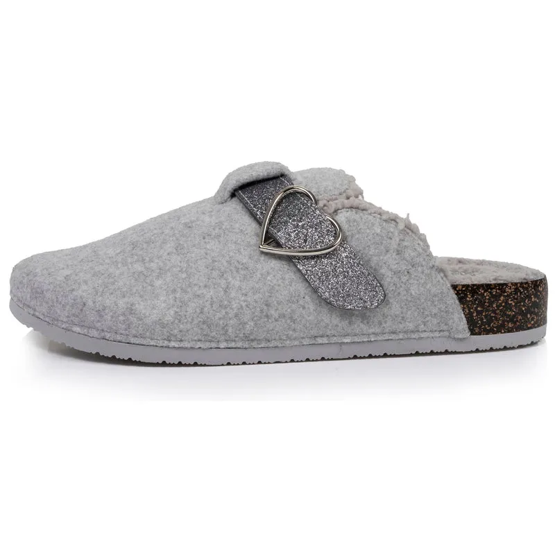 Chaussons sabots Femme Gris chiné paillettes