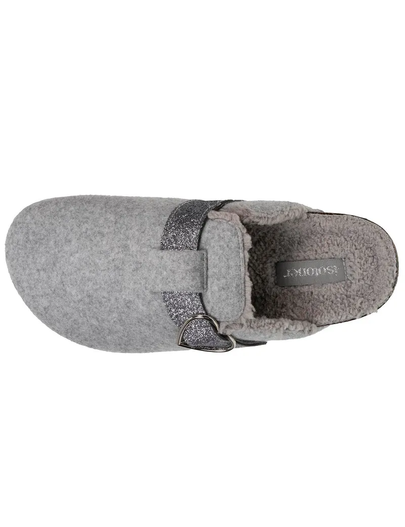 Chaussons sabots Femme Gris chiné paillettes
