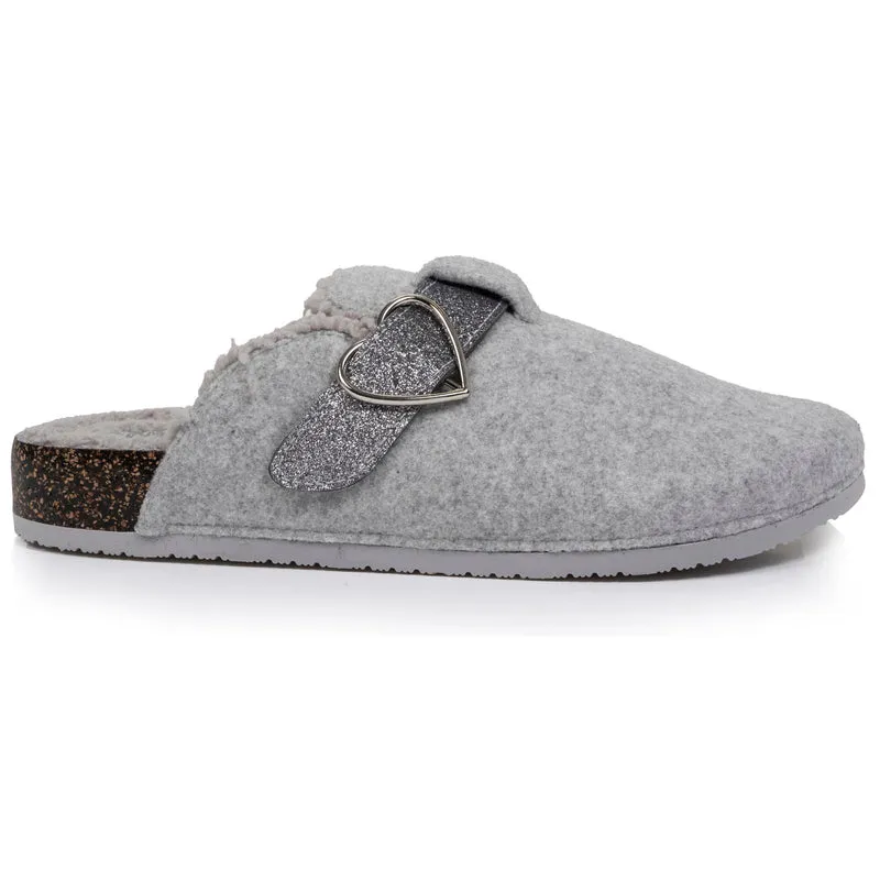 Chaussons sabots Femme Gris chiné paillettes