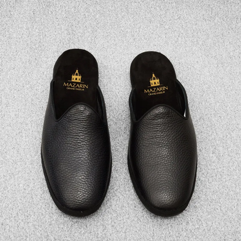 Chaussons ouverts noirs - Cuir grainé