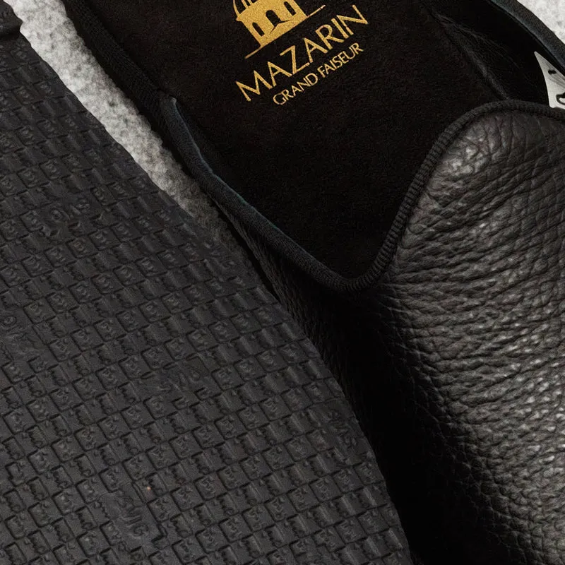 Chaussons ouverts noirs - Cuir grainé