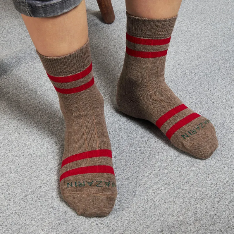 Chaussettes | Taupe & Rouge - Coton