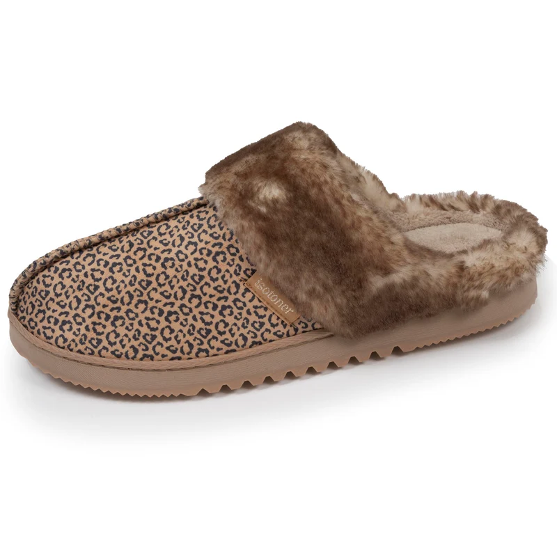 Chaussons mules Femme Léopard Beige