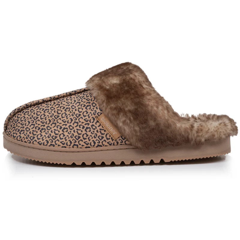Chaussons mules Femme Léopard Beige