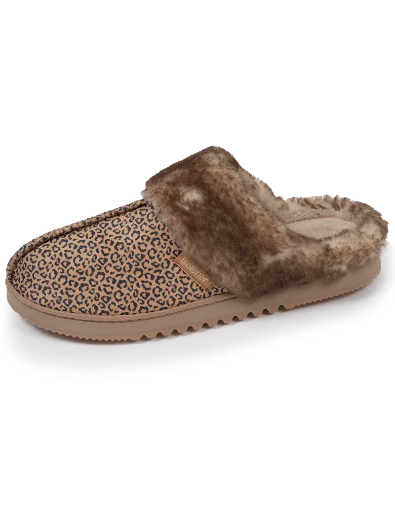 Chaussons mules Femme Léopard Beige