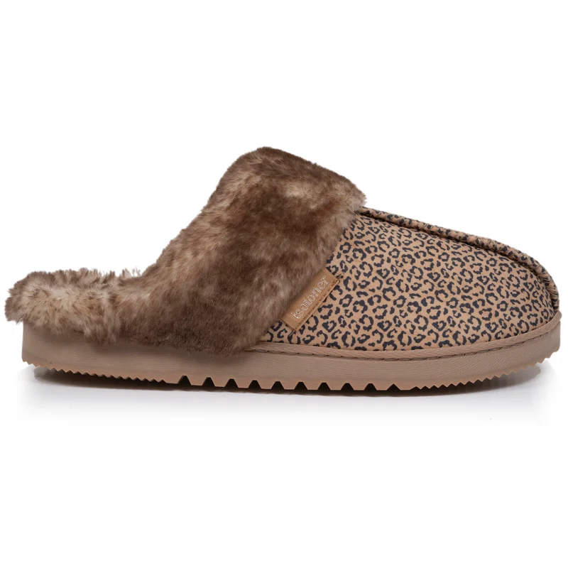 Chaussons mules Femme Léopard Beige