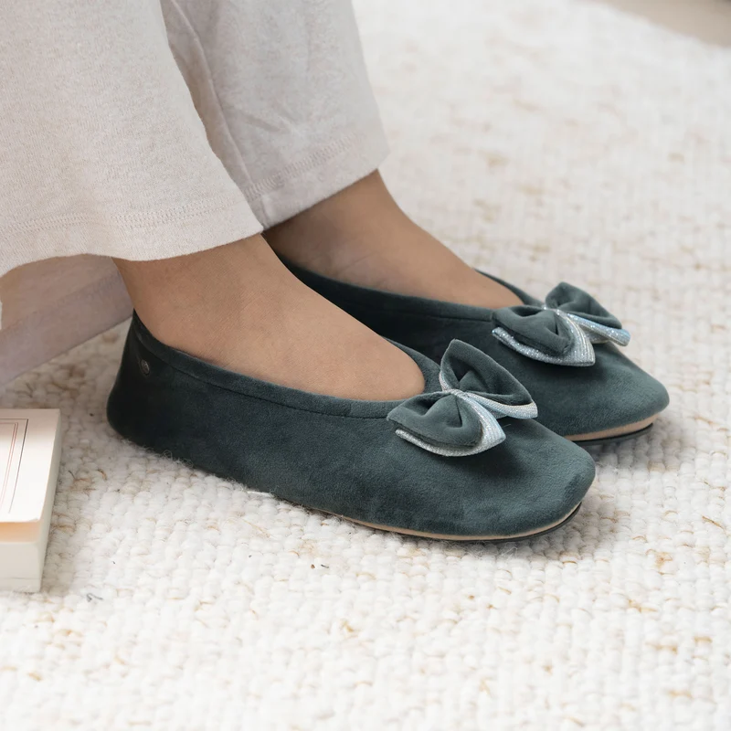 Chaussons ballerines Femme Double nœud Sauge