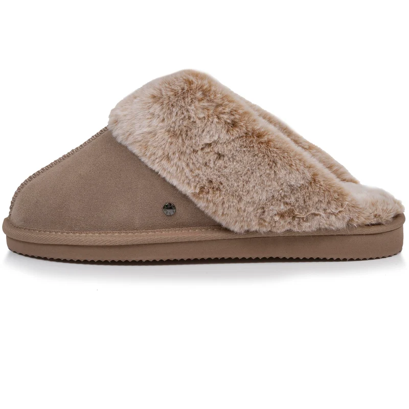 Chaussons mules fourrées Femme Beige