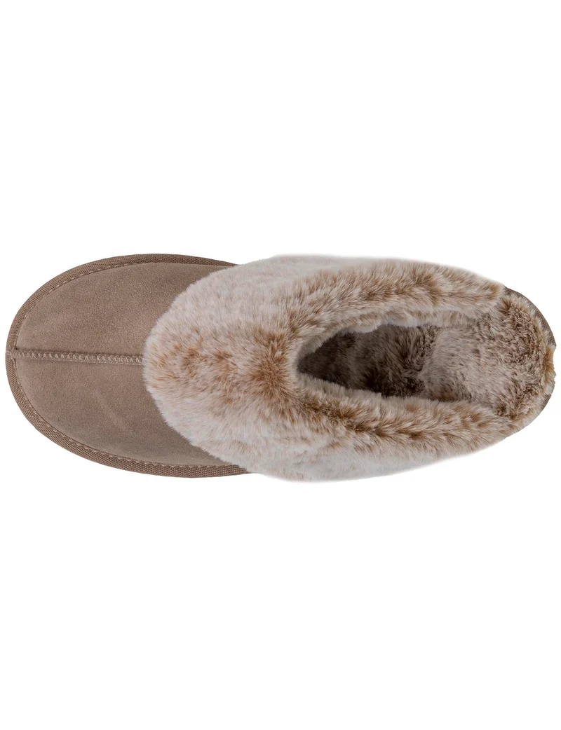 Chaussons mules fourrées Femme Beige